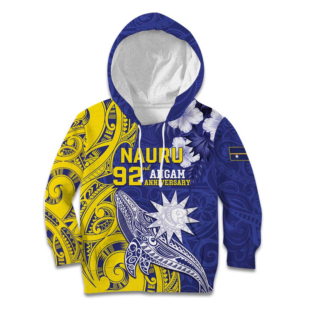 Personalised Nauru 92nd Anniversary Of Angam Kid Hoodie Polynesian Whale Pattern LT05 Hoodie Blue - Polynesian Pride