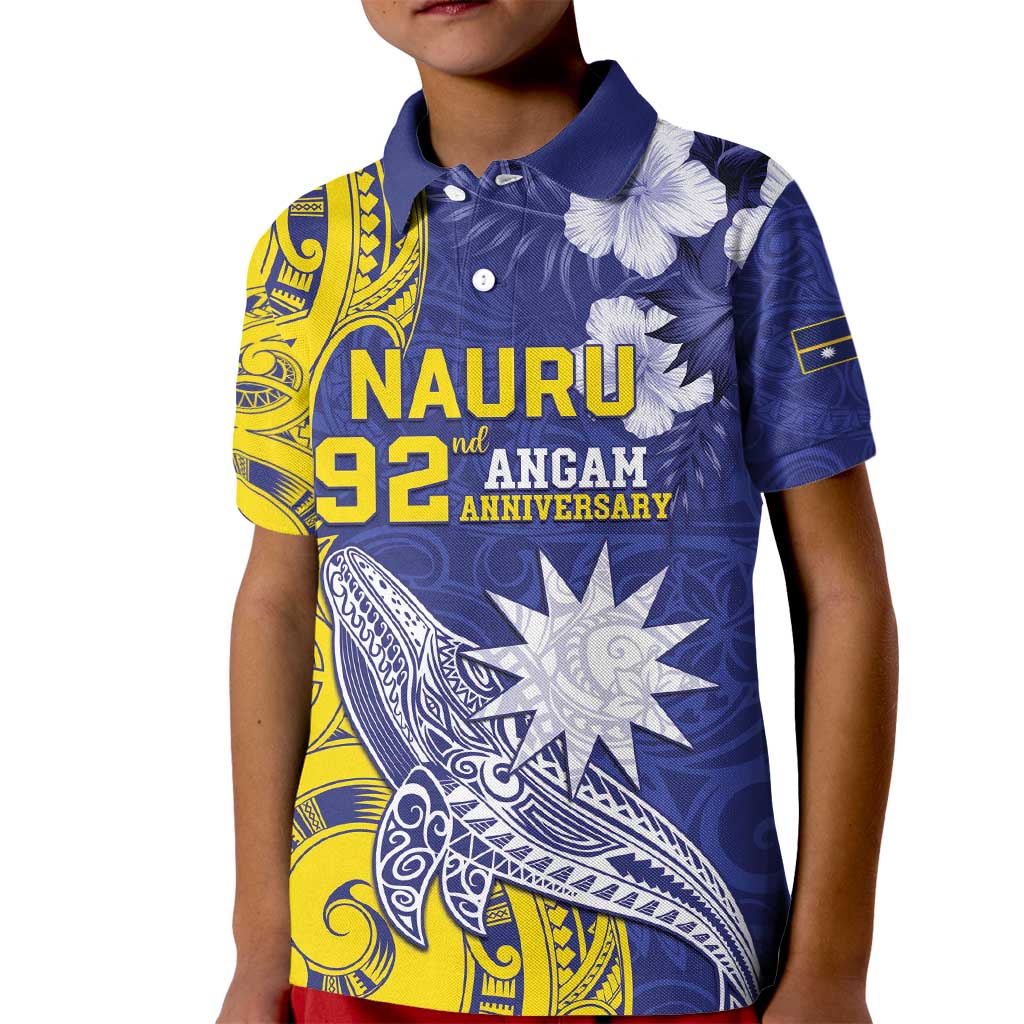 Personalised Nauru 92nd Anniversary Of Angam Kid Polo Shirt Polynesian Whale Pattern LT05 Kid Blue - Polynesian Pride