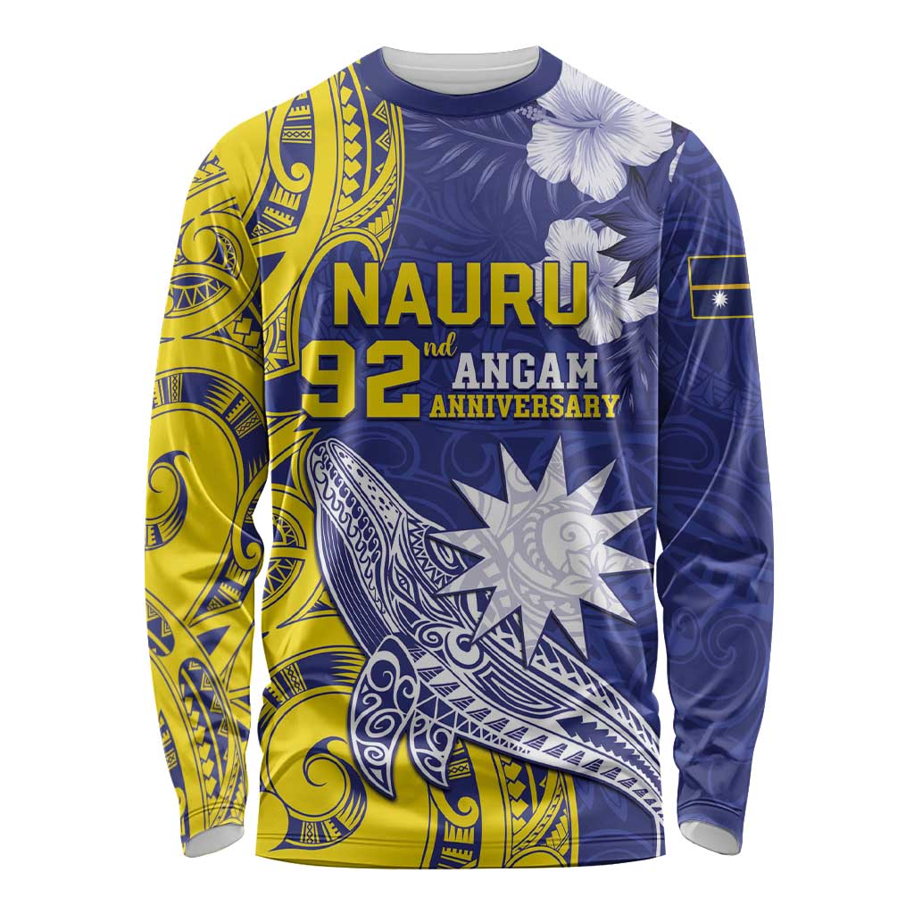 Personalised Nauru 92nd Anniversary Of Angam Long Sleeve Shirt Polynesian Whale Pattern LT05 Unisex Blue - Polynesian Pride