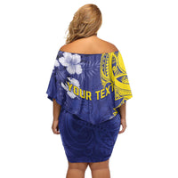 Personalised Nauru 92nd Anniversary Of Angam Off Shoulder Short Dress Polynesian Whale Pattern LT05 - Polynesian Pride