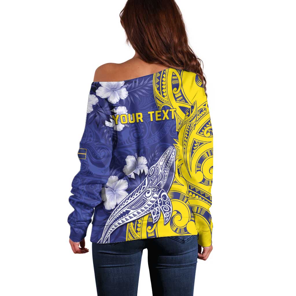 Personalised Nauru 92nd Anniversary Of Angam Off Shoulder Sweater Polynesian Whale Pattern LT05 - Polynesian Pride