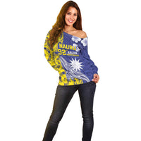 Personalised Nauru 92nd Anniversary Of Angam Off Shoulder Sweater Polynesian Whale Pattern LT05 - Polynesian Pride