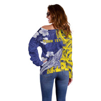 Personalised Nauru 92nd Anniversary Of Angam Off Shoulder Sweater Polynesian Whale Pattern LT05 - Polynesian Pride
