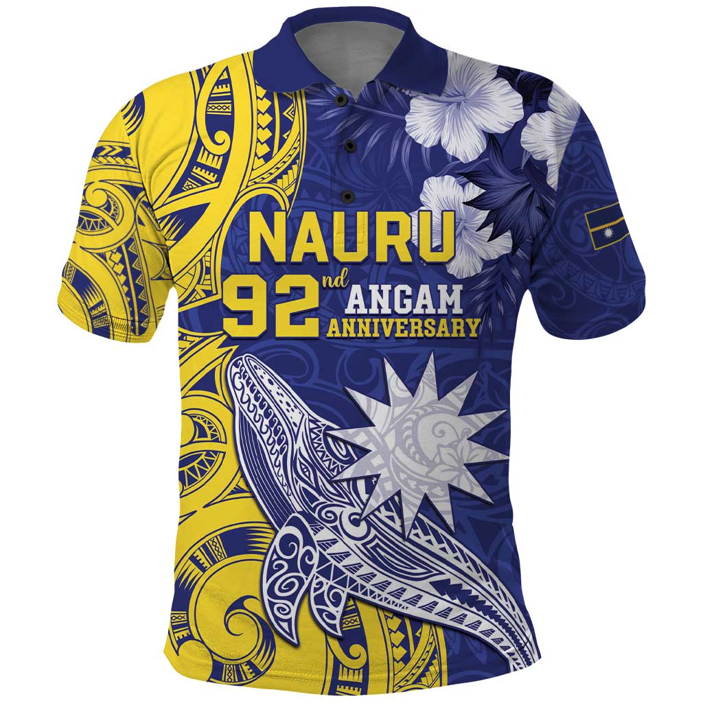Personalised Nauru 92nd Anniversary Of Angam Polo Shirt Polynesian Whale Pattern LT05 Blue - Polynesian Pride