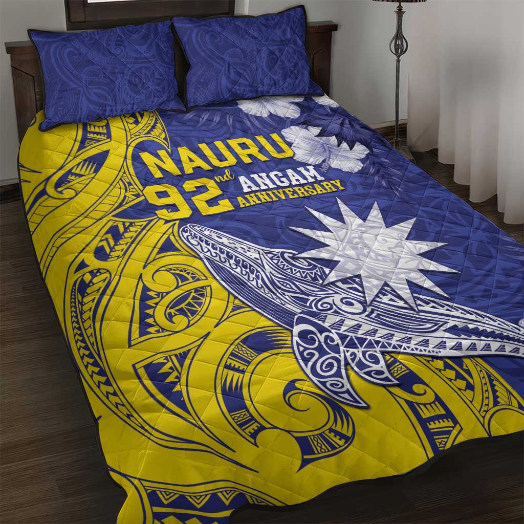 Nauru 92nd Anniversary Of Angam Quilt Bed Set Polynesian Whale Pattern LT05 Blue - Polynesian Pride