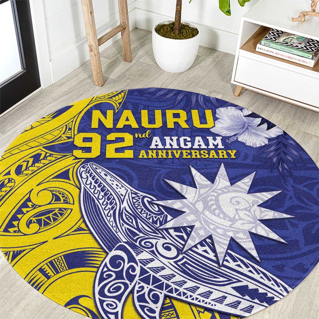 Nauru 92nd Anniversary Of Angam Round Carpet Polynesian Whale Pattern LT05 Blue - Polynesian Pride
