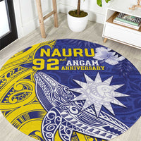 Nauru 92nd Anniversary Of Angam Round Carpet Polynesian Whale Pattern LT05 Blue - Polynesian Pride