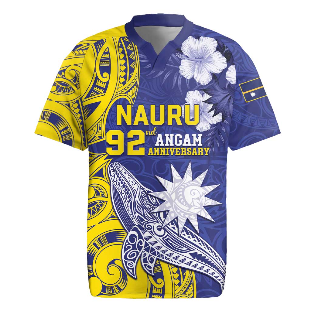 Personalised Nauru 92nd Anniversary Of Angam Rugby Jersey Polynesian Whale Pattern LT05 Blue - Polynesian Pride