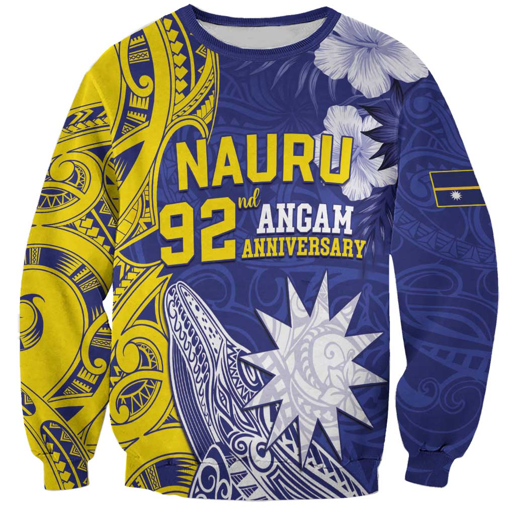 Personalised Nauru 92nd Anniversary Of Angam Sweatshirt Polynesian Whale Pattern LT05 Unisex Blue - Polynesian Pride