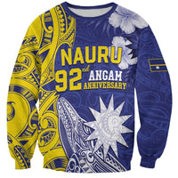 Personalised Nauru 92nd Anniversary Of Angam Sweatshirt Polynesian Whale Pattern LT05 Unisex Blue - Polynesian Pride