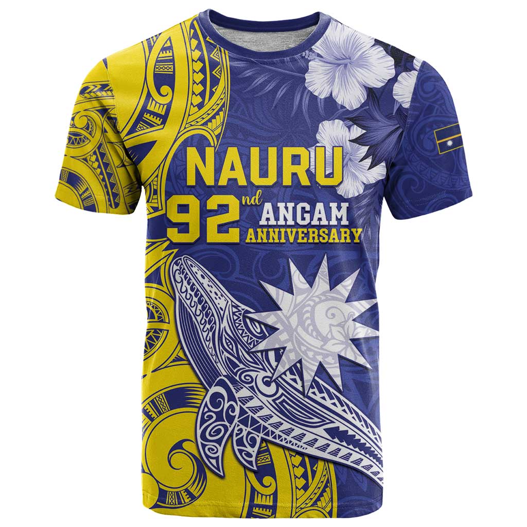 Personalised Nauru 92nd Anniversary Of Angam T Shirt Polynesian Whale Pattern LT05 Blue - Polynesian Pride