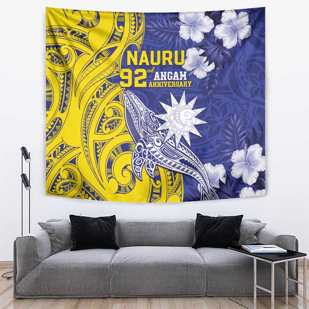 Nauru 92nd Anniversary Of Angam Tapestry Polynesian Whale Pattern LT05 Blue - Polynesian Pride