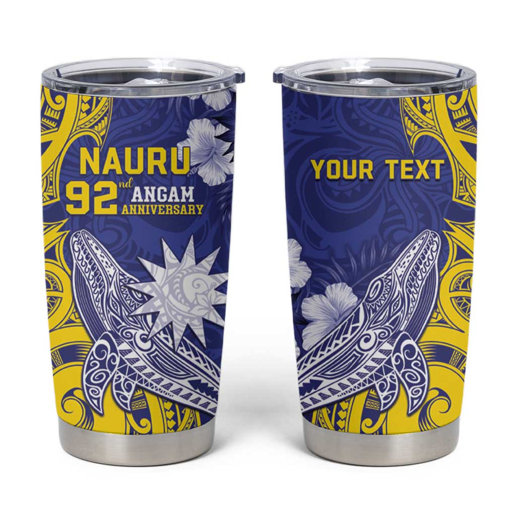 Personalised Nauru 92nd Anniversary Of Angam Tumbler Cup Polynesian Whale Pattern LT05 Blue - Polynesian Pride