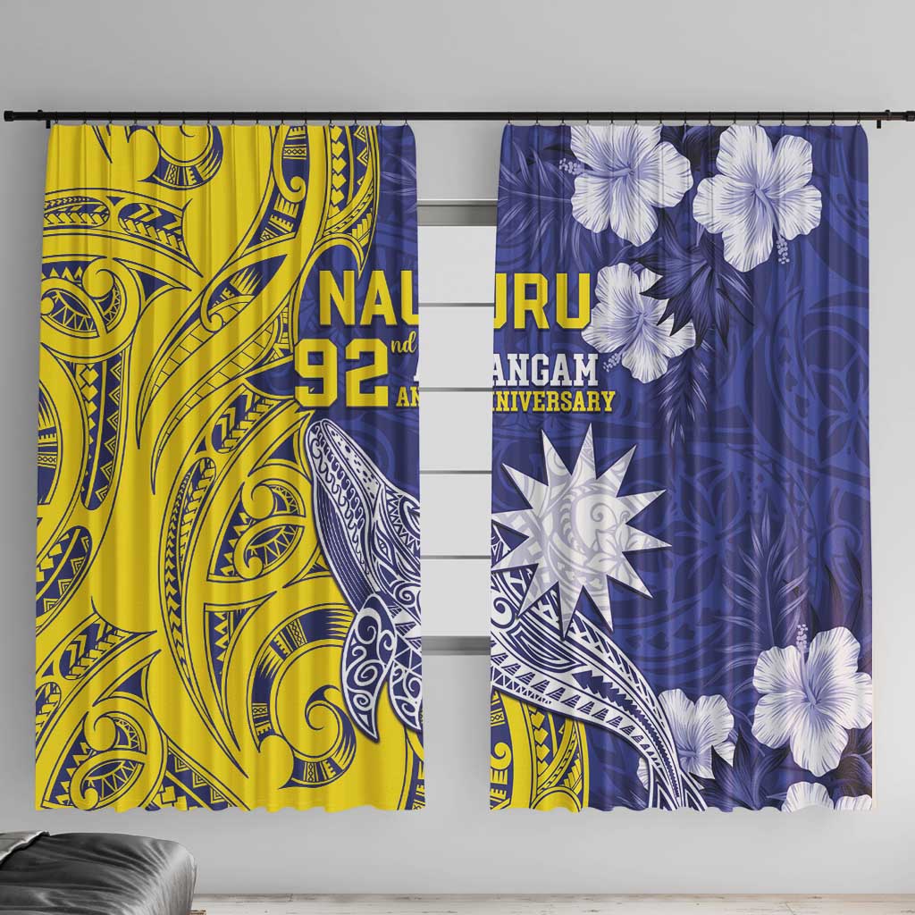 Nauru 92nd Anniversary Of Angam Window Curtain Polynesian Whale Pattern LT05 With Hooks Blue - Polynesian Pride