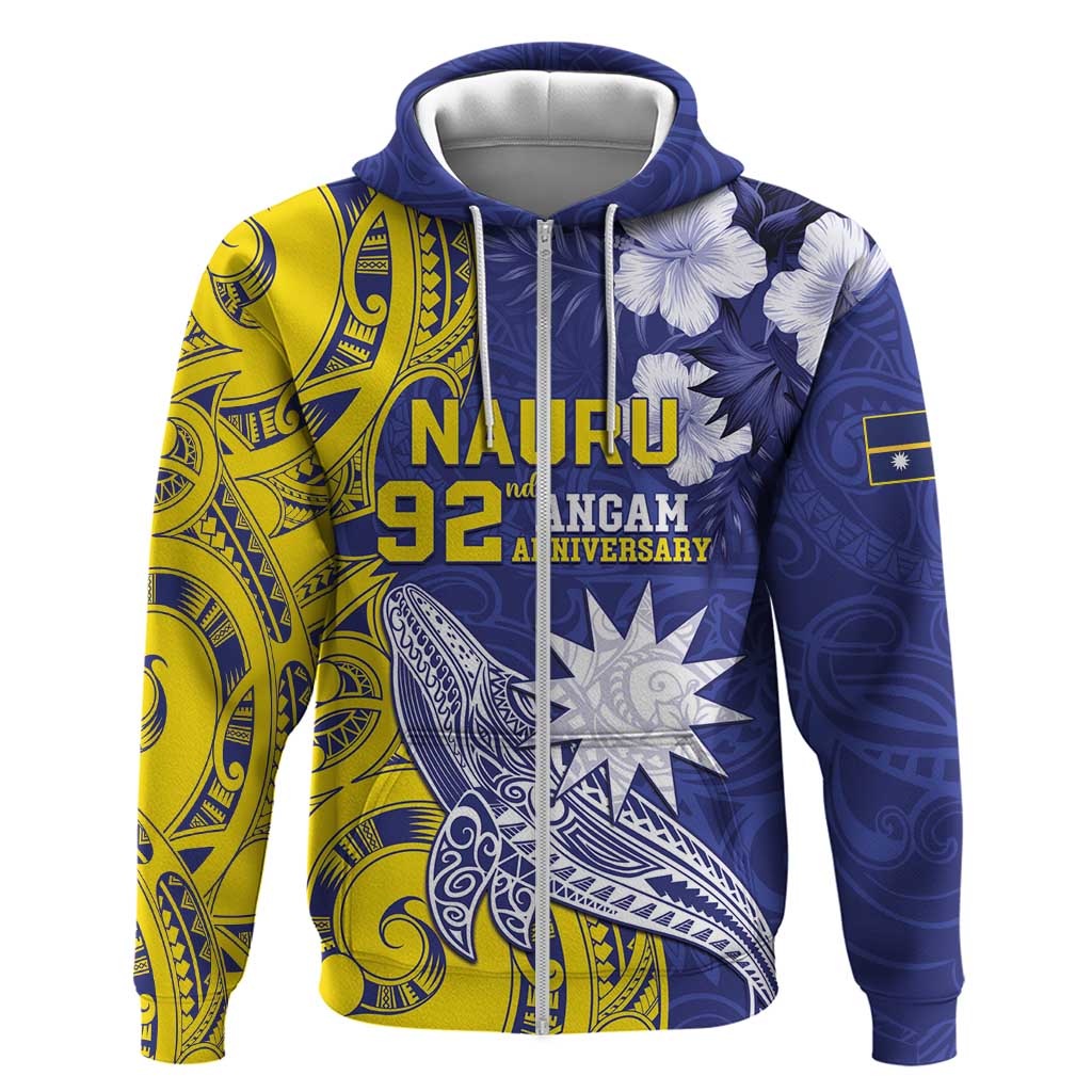 Personalised Nauru 92nd Anniversary Of Angam Zip Hoodie Polynesian Whale Pattern LT05 Zip Hoodie Blue - Polynesian Pride