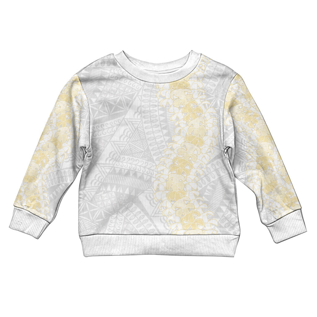Niue White Sunday Kid Ugly Christmas Sweater Niuean Hiapo With Puakenikeni Lei LT05 Kid White - Polynesian Pride