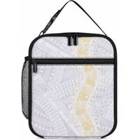 Niue White Sunday Lunch Bag Niuean Hiapo With Puakenikeni Lei LT05 10.2 × 8.3 × 4.3 inch White - Polynesian Pride