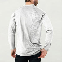 American Samoa White Sunday Button Sweatshirt Polynesian Pattern With Tropical Flowers LT05 - Polynesian Pride