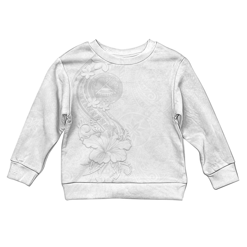 American Samoa White Sunday Kid Ugly Christmas Sweater Polynesian Pattern With Tropical Flowers