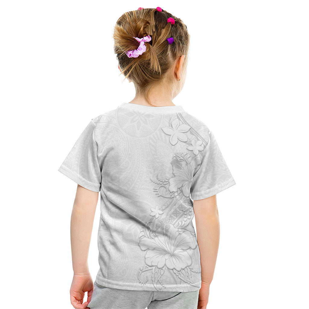 American Samoa White Sunday Kid T Shirt Polynesian Pattern With Tropical Flowers LT05 - Polynesian Pride