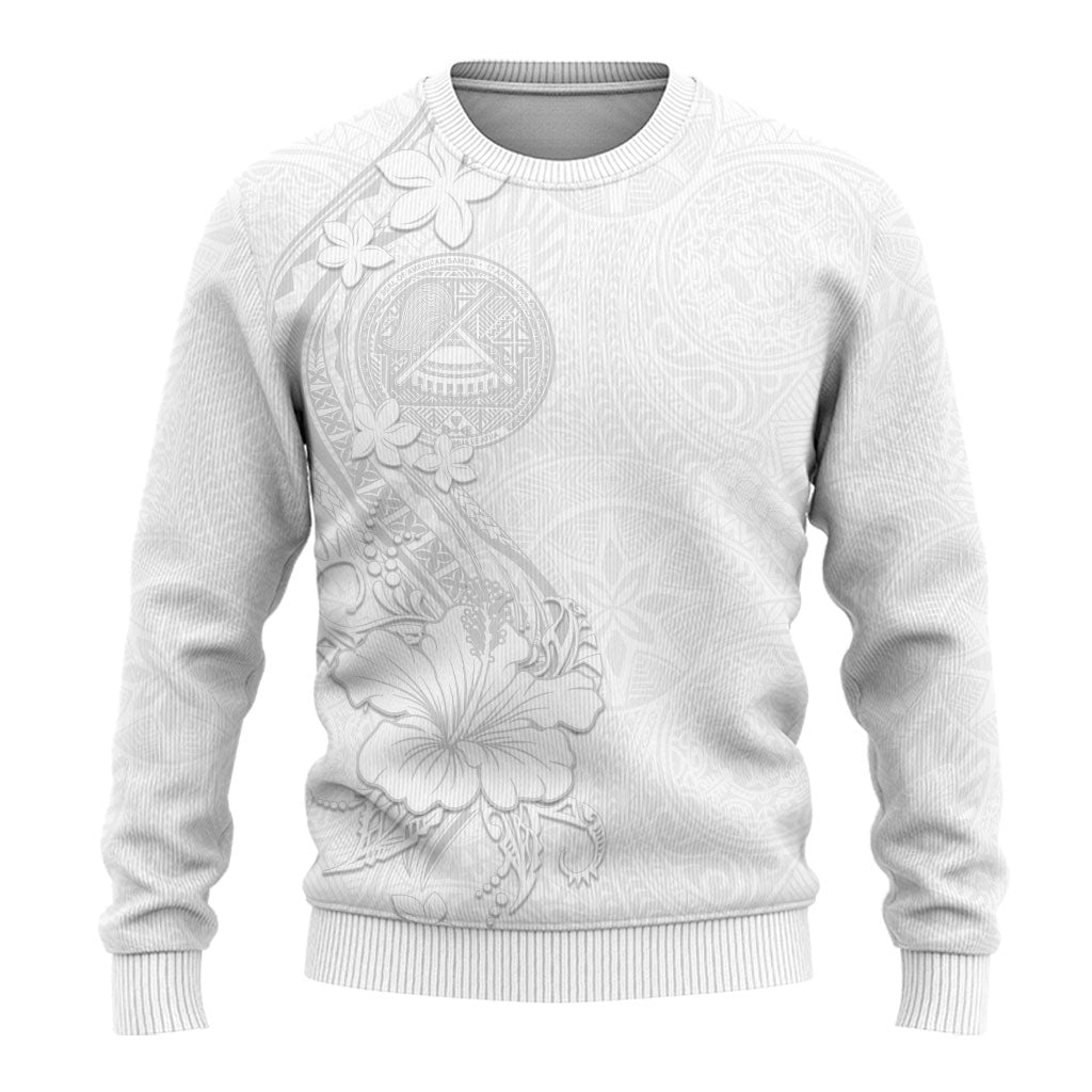 American Samoa White Sunday Ugly Christmas Sweater Polynesian Pattern With Tropical Flowers