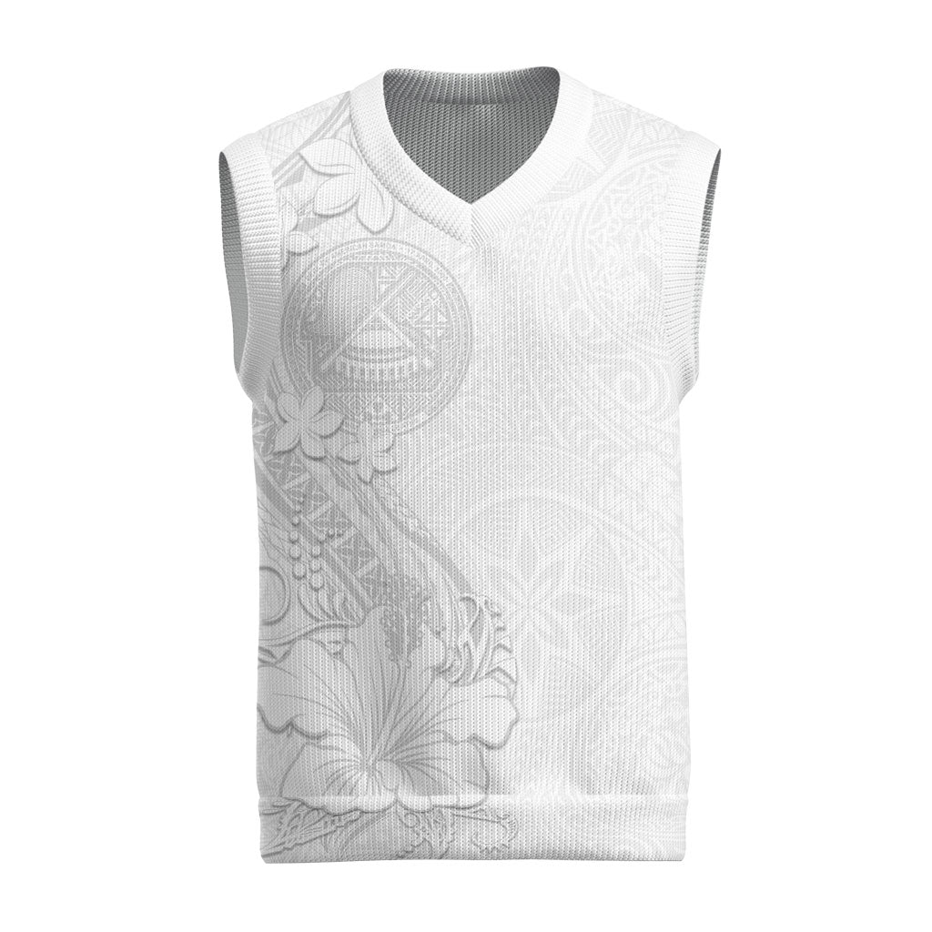 American Samoa White Sunday Christmas Knitted V-Neck Vest Polynesian Pattern With Tropical Flowers LT05 White - Polynesian Pride
