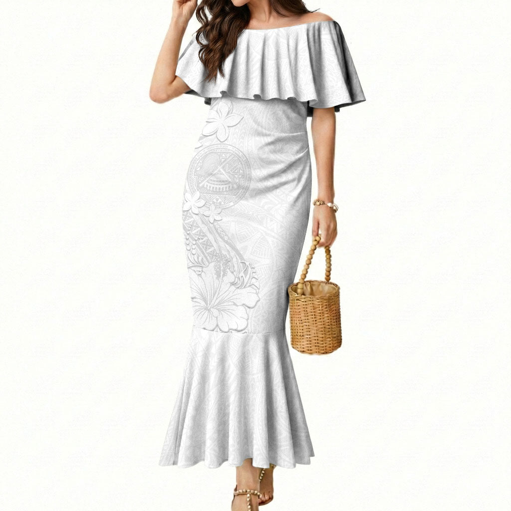 American Samoa White Sunday Mermaid Dress Polynesian Pattern With Tropical Flowers LT05 Women White - Polynesian Pride