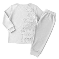 American Samoa White Sunday Christmas Pajama Set Polynesian Pattern With Tropical Flowers
