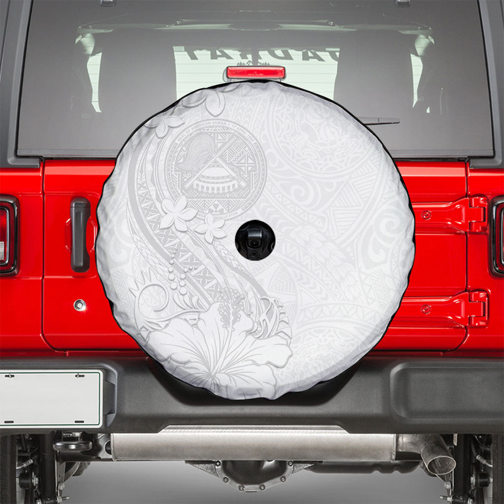 American Samoa White Sunday Spare Tire Cover Polynesian Pattern With Tropical Flowers LT05 - Polynesian Pride