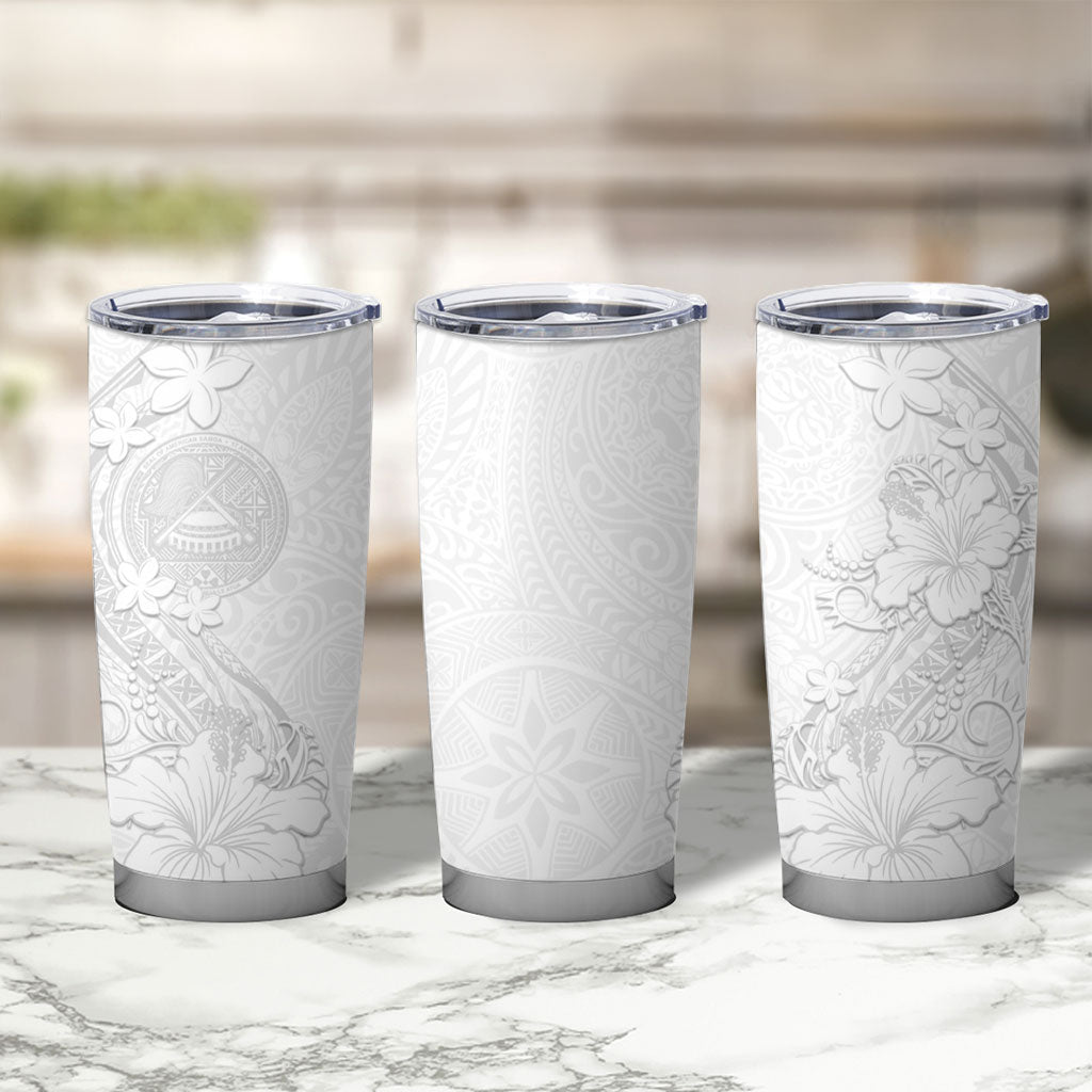 American Samoa White Sunday Tumbler Cup Polynesian Pattern With Tropical Flowers LT05 - Polynesian Pride