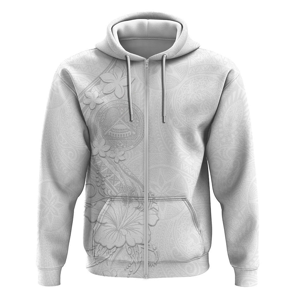 American Samoa White Sunday Zip Hoodie Polynesian Pattern With Tropical Flowers LT05 Zip Hoodie White - Polynesian Pride