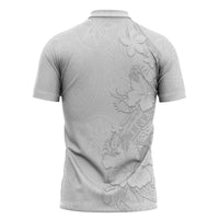 American Samoa White Sunday Zipper Polo Shirt Polynesian Pattern With Tropical Flowers LT05 - Polynesian Pride