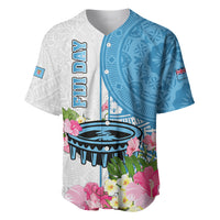 Fiji Day Baseball Jersey Tanoa Hibiscus Fijian Tapa Masi Pattern LT05 White - Polynesian Pride