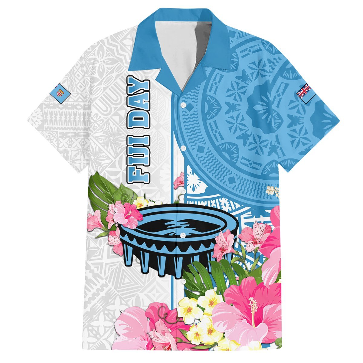 Fiji Day Hawaiian Shirt Tanoa Hibiscus Fijian Tapa Masi Pattern LT05 White - Polynesian Pride