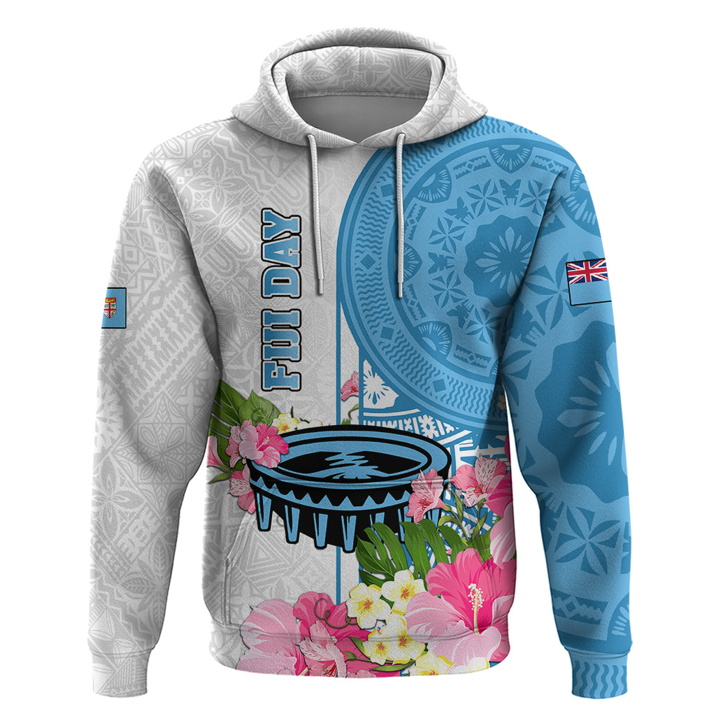 Fiji Day Hoodie Tanoa Hibiscus Fijian Tapa Masi Pattern LT05 Pullover Hoodie White - Polynesian Pride