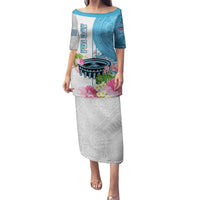 Fiji Day Puletasi Tanoa Hibiscus Fijian Tapa Masi Pattern LT05 Long Dress White - Polynesian Pride