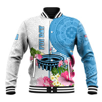 Personalized Fiji Day Baseball Jacket Tanoa Hibiscus Fijian Tapa Masi Pattern LT05 Unisex White - Polynesian Pride