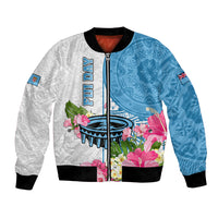 Personalized Fiji Day Bomber Jacket Tanoa Hibiscus Fijian Tapa Masi Pattern LT05 Unisex White - Polynesian Pride