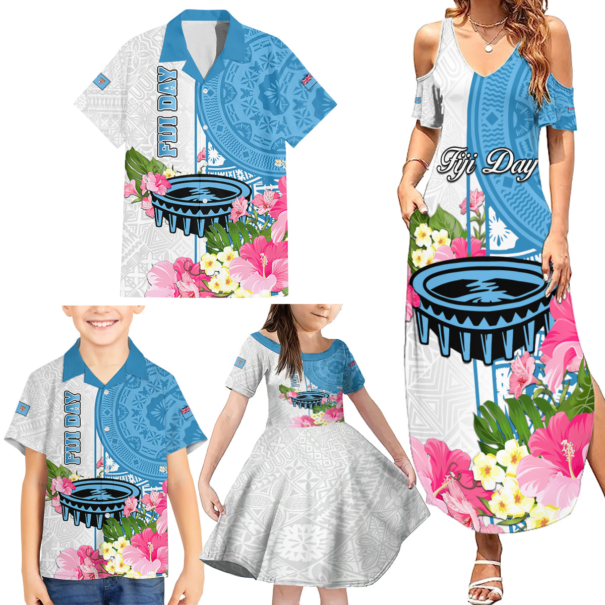 Personalized Fiji Day Family Matching Summer Maxi Dress and Hawaiian Shirt Tanoa Hibiscus Fijian Tapa Masi Pattern LT05 - Polynesian Pride