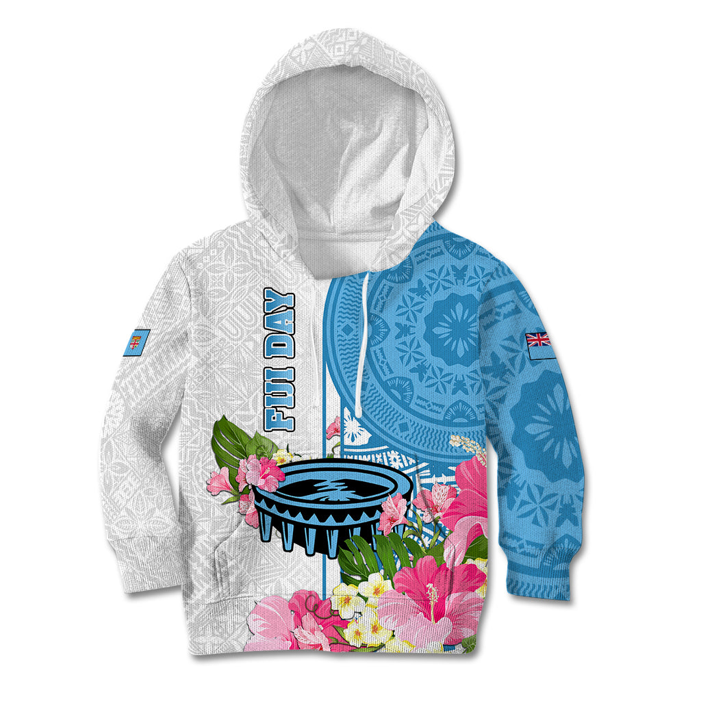 Personalized Fiji Day Kid Hoodie Tanoa Hibiscus Fijian Tapa Masi Pattern LT05 Hoodie White - Polynesian Pride