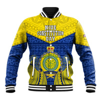 Niue Constitution Day Baseball Jacket Coat Of Arms Niuean Hiapo Pattern LT05 Unisex Yellow - Polynesian Pride