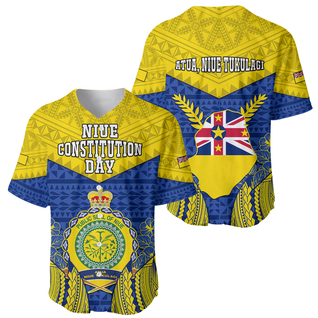 Niue Constitution Day Baseball Jersey Coat Of Arms Niuean Hiapo Pattern LT05 - Polynesian Pride