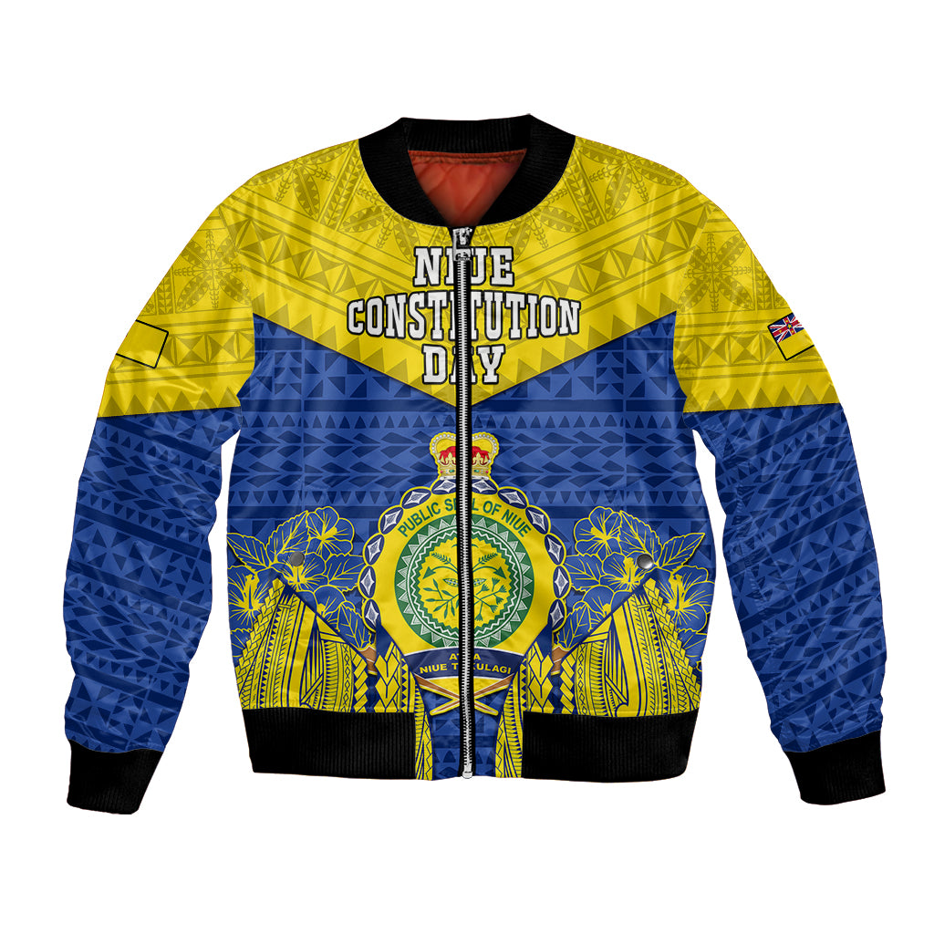 Niue Constitution Day Bomber Jacket Coat Of Arms Niuean Hiapo Pattern LT05 Unisex Yellow - Polynesian Pride