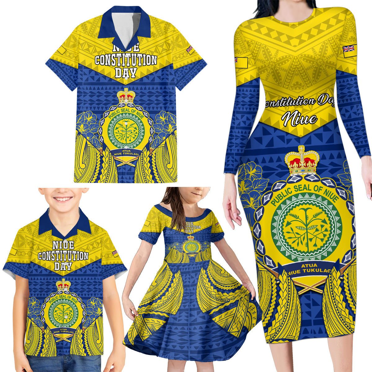 niue-constitution-day-family-matching-long-sleeve-bodycon-dress-and-hawaiian-shirt-coat-of-arms-niuean-hiapo-pattern