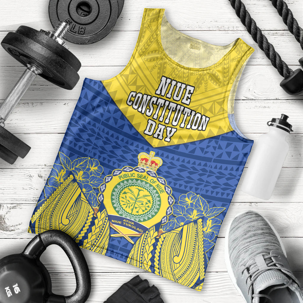 Niue Constitution Day Men Tank Top Coat Of Arms Niuean Hiapo Pattern LT05 Yellow - Polynesian Pride