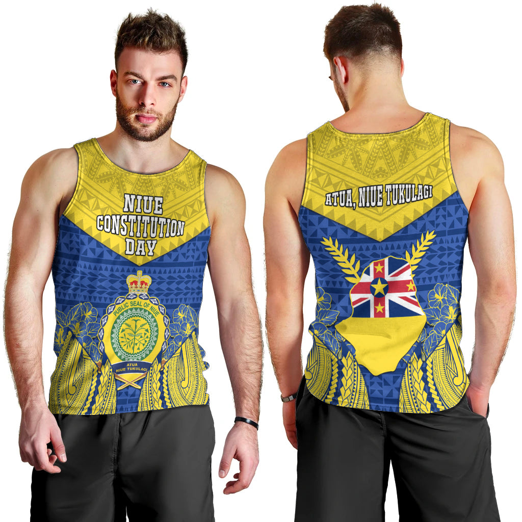 Niue Constitution Day Men Tank Top Coat Of Arms Niuean Hiapo Pattern LT05 - Polynesian Pride