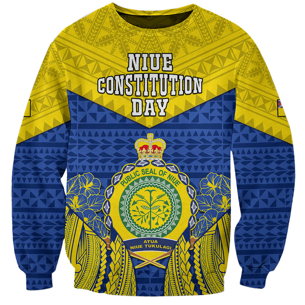 Niue Constitution Day Sweatshirt Coat Of Arms Niuean Hiapo Pattern LT05 Unisex Yellow - Polynesian Pride