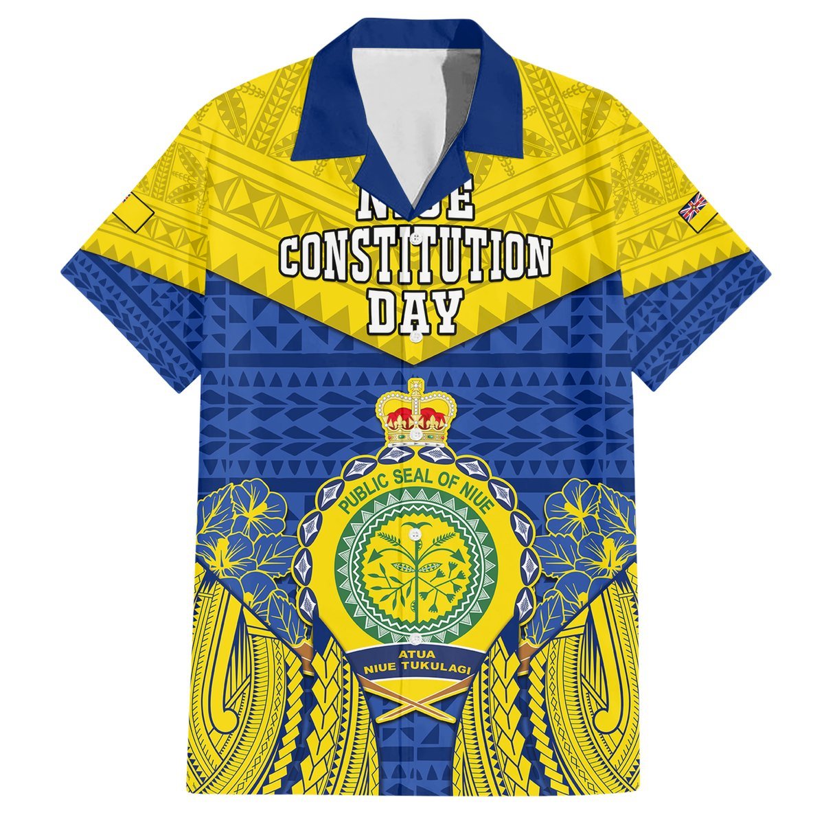 Personalized Niue Constitution Day Hawaiian Shirt Coat Of Arms Niuean Hiapo Pattern LT05 Yellow - Polynesian Pride