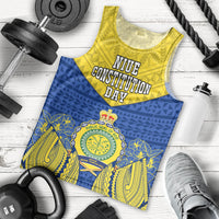 Personalized Niue Constitution Day Men Tank Top Coat Of Arms Niuean Hiapo Pattern LT05 Yellow - Polynesian Pride