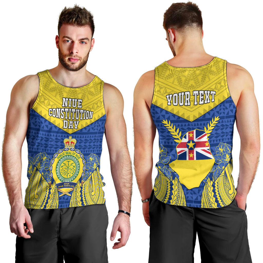 Personalized Niue Constitution Day Men Tank Top Coat Of Arms Niuean Hiapo Pattern LT05 - Polynesian Pride